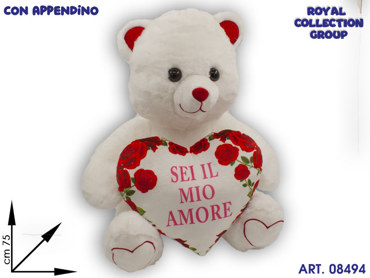 PL2932 5 ORSO PELUCHE  BIANCO C/CUORE  CM 75