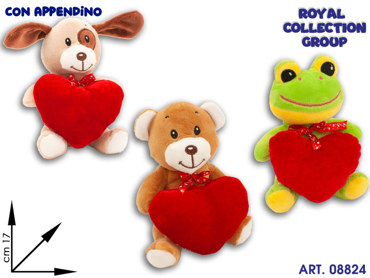 PL2852 PELUCHE 3 ASS CON CUORE ROSSO CM 17