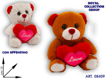 PL2919 1 ORSO PELUCHE 2 COL C/CUORE LOVE CM 15