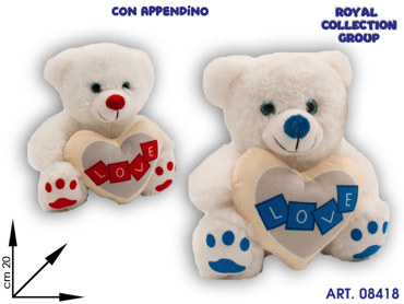 PL2922 2 ORSO PELUCHE  BIANCO C/ CUORE 2 ASS CM 20