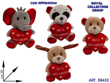 PL2928 2 ANIMALI 4 PELUCHE ASS C/CUORE  CM 20