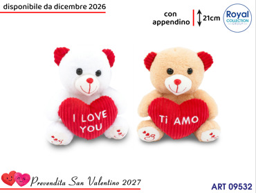 PL3059 2 ORSO PELUCHE CUORE TI AMO 2 ASS CM 21